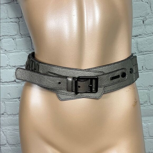 Burberry Accessories - Burberry Gunmetal Silver Gray Leather Belt Large